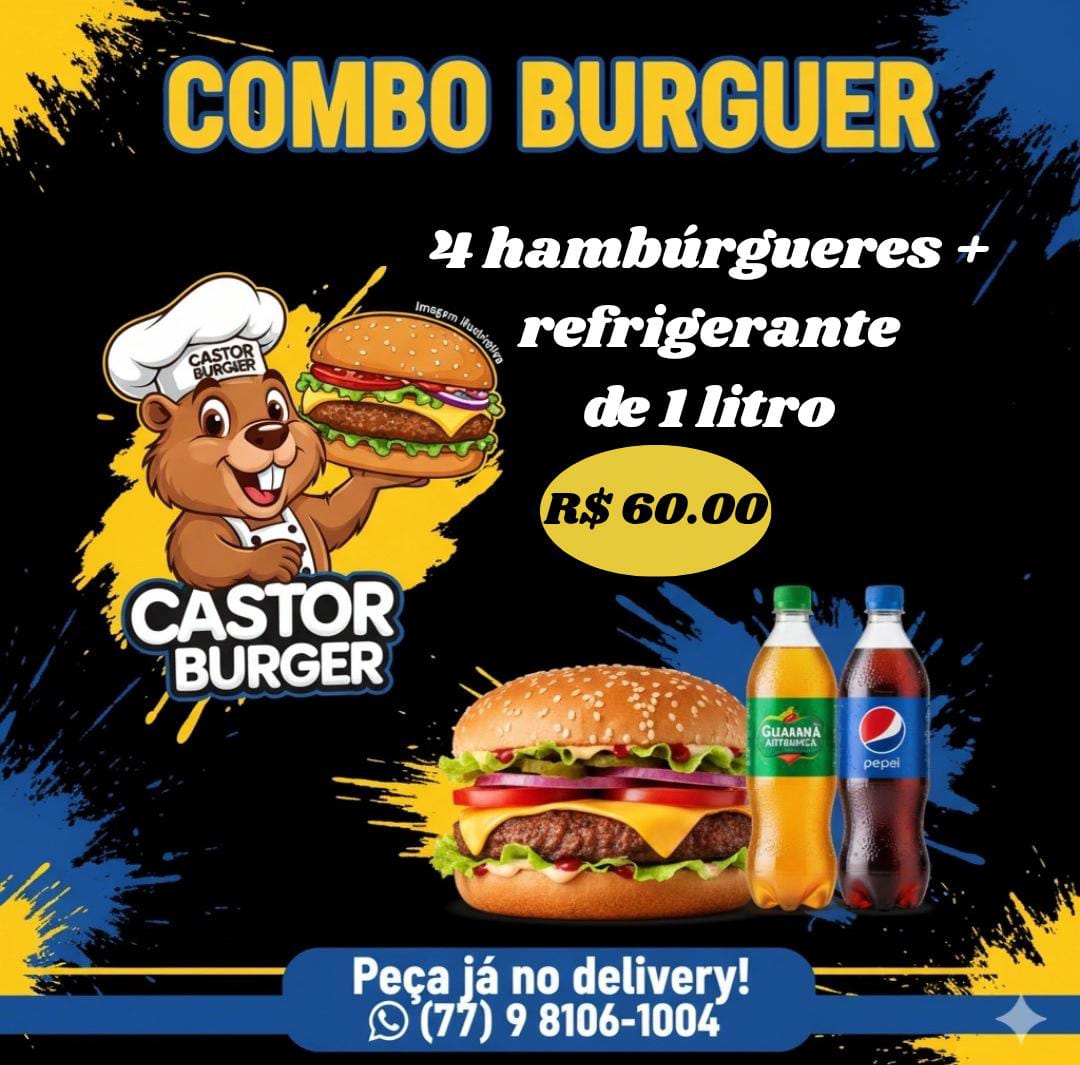 Combo 4 hambúrgueres + refrigerante de 1 litro